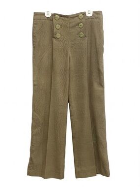 Larry Levine Olive Wide-Leg High-Rise Trousers with Button Detail